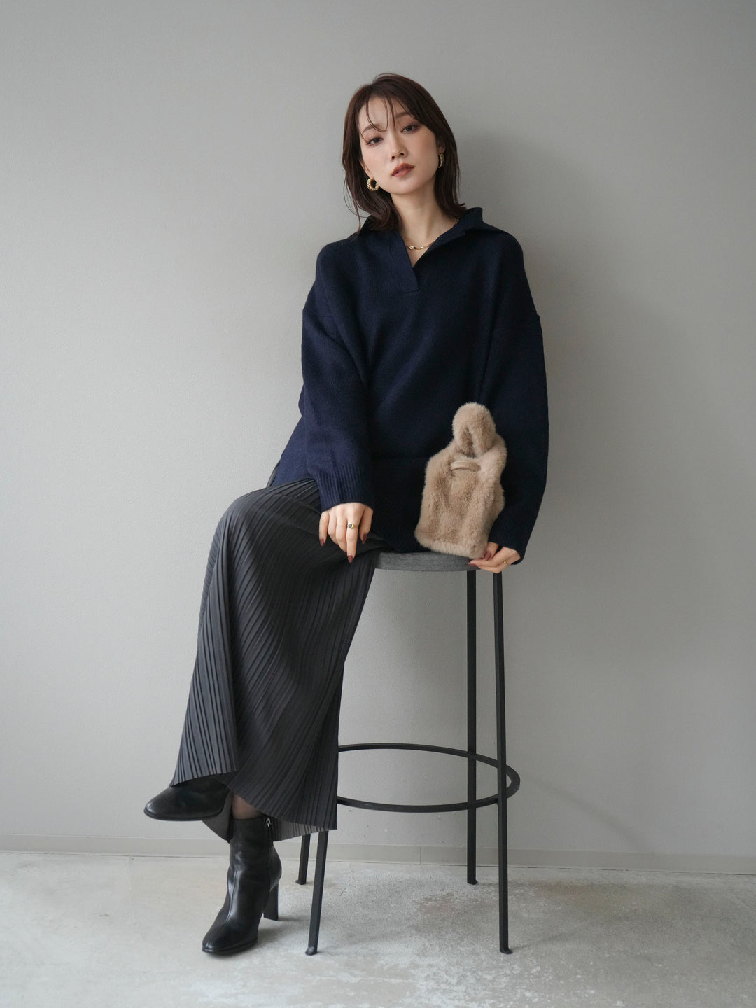 [予約]スキッパーオーバーニットプルオーバー/navy