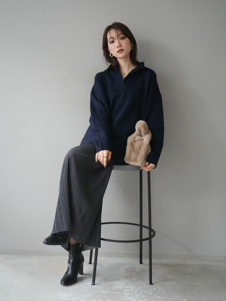 [予約]スキッパーオーバーニットプルオーバー/navy