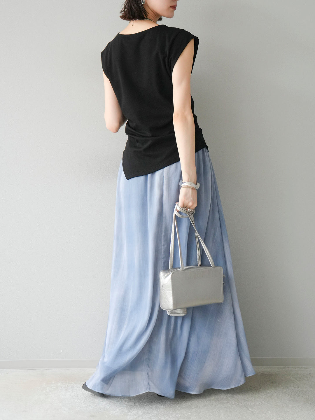 [予約]ニュアンスシアーフレアスカート/ブルー