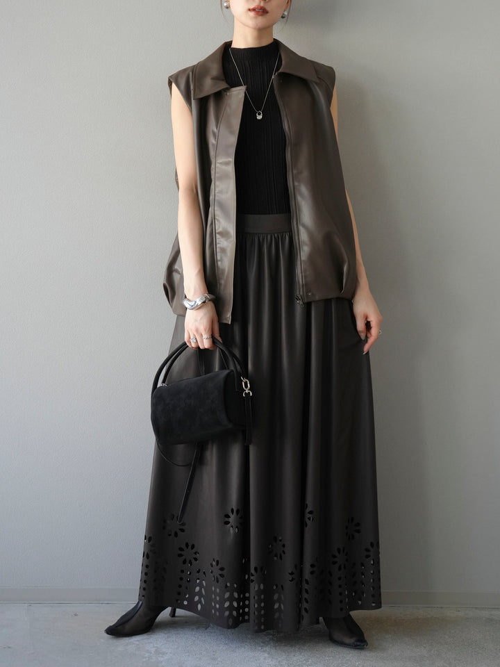 [予約]タックヘムレザーベスト/ブラウン