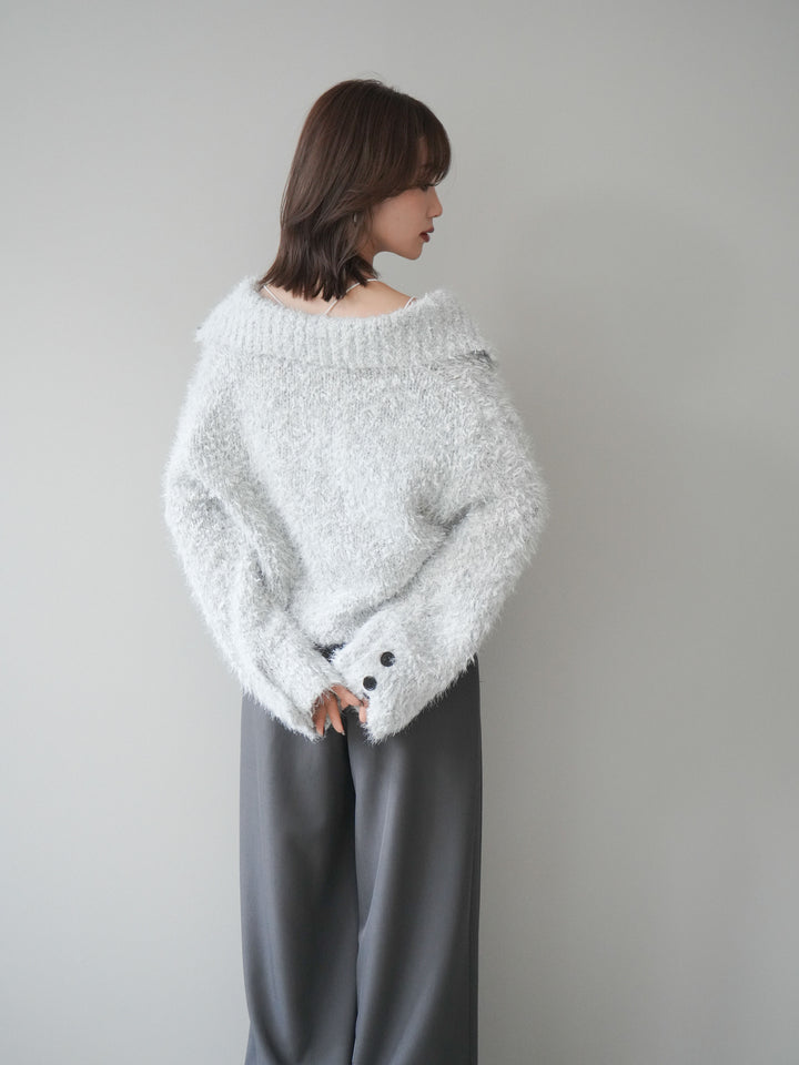 [予約]ミックスシャギージップニットカーディガン/ivory