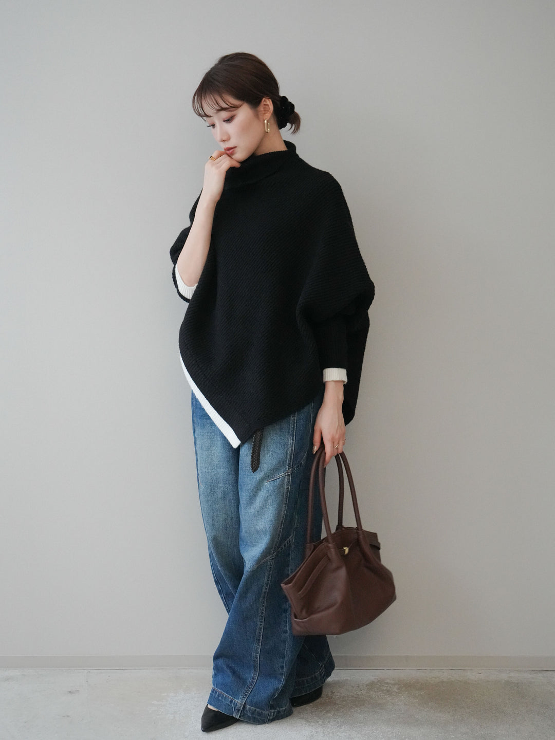 [予約]デザインステッチカーブデニムパンツ/navy