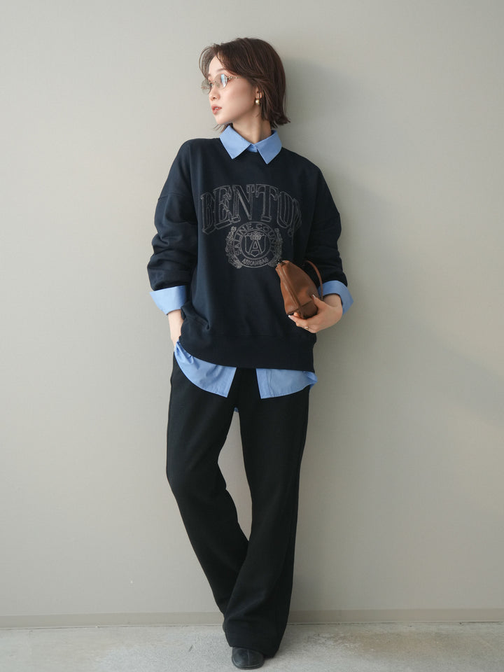[SET]カレッジロゴ刺繍BIGスウェットプルオーバー+スウェットフレアパンツ(2set)