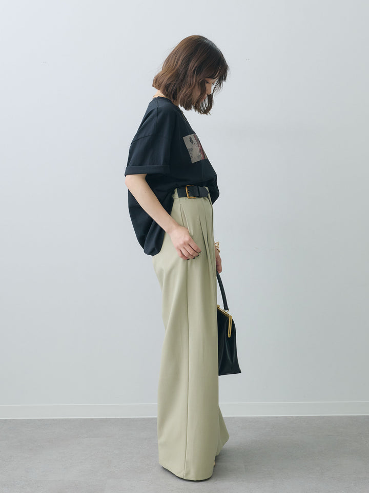 [SET]スリードッグフォトボックスTEE+アシンメトリーベルトタックワイドパンツ(2set)