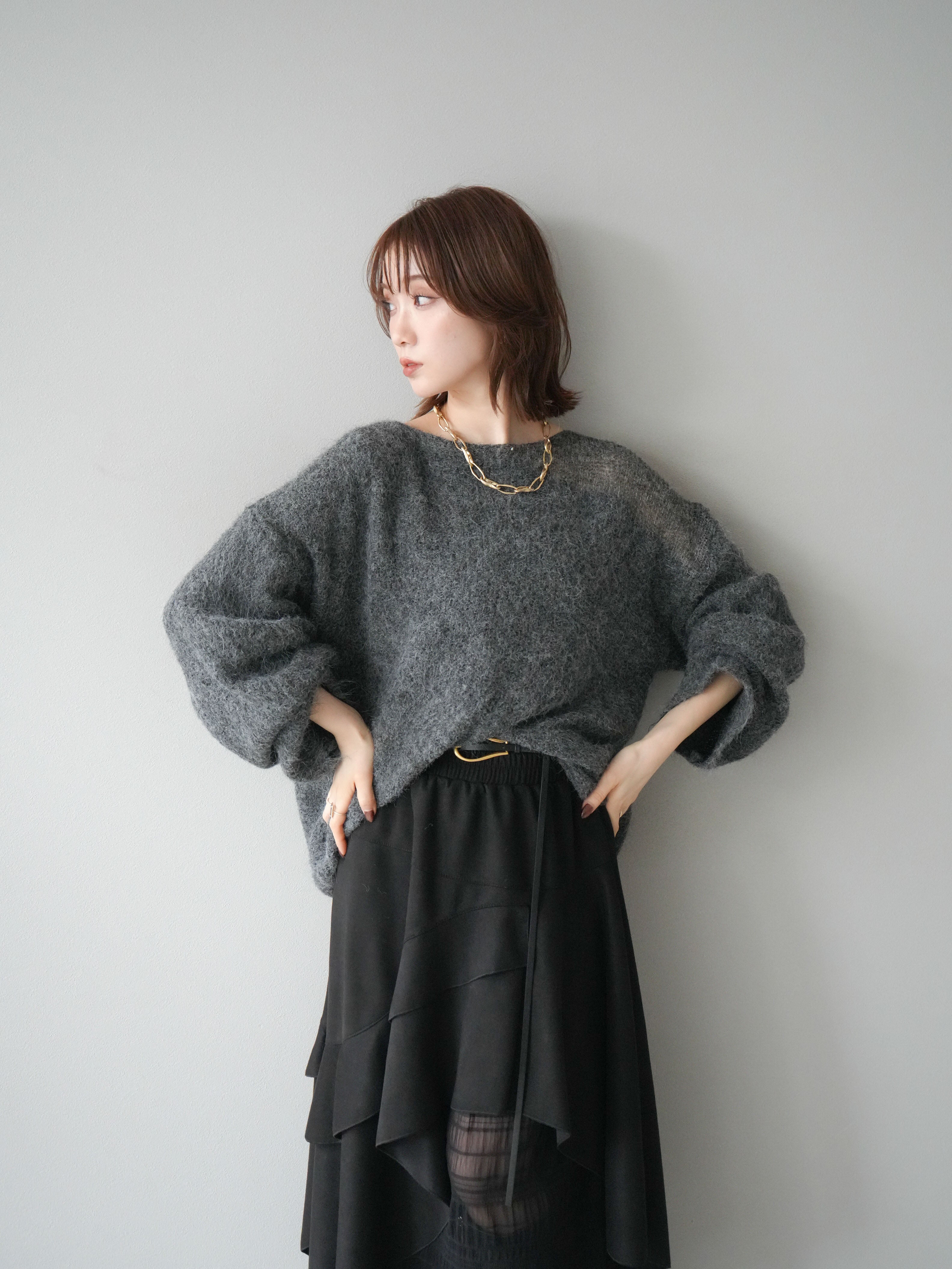 新品✨PIACENZA 2way カシミヤ　シルク　なネイビー　グレー　ボーダー 先行】カシミヤハイネックセーター(02_M 02_ライトグレー