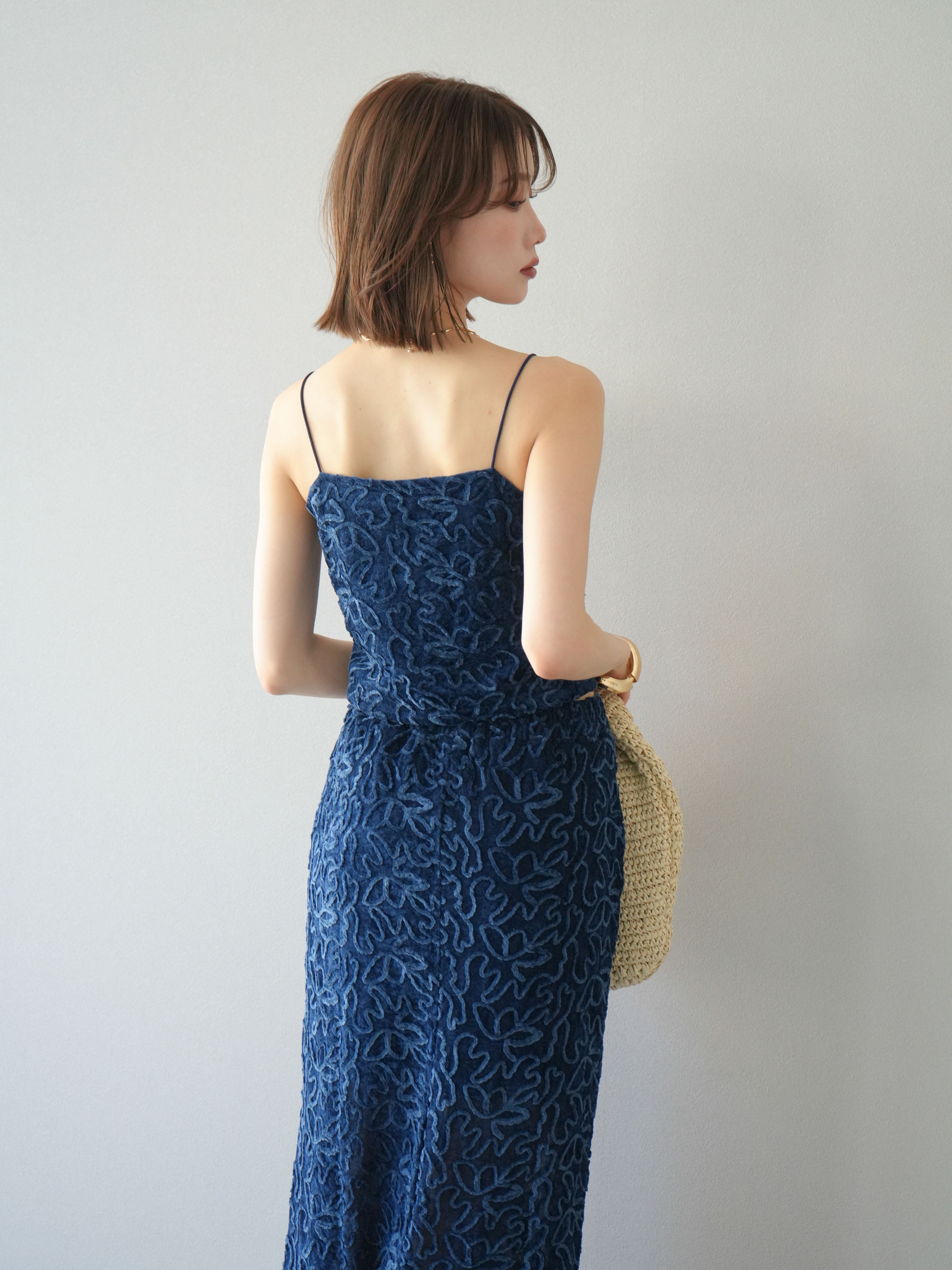 SET]パイピングフラワーシアーベロアキャミソール+パイピングフラワー