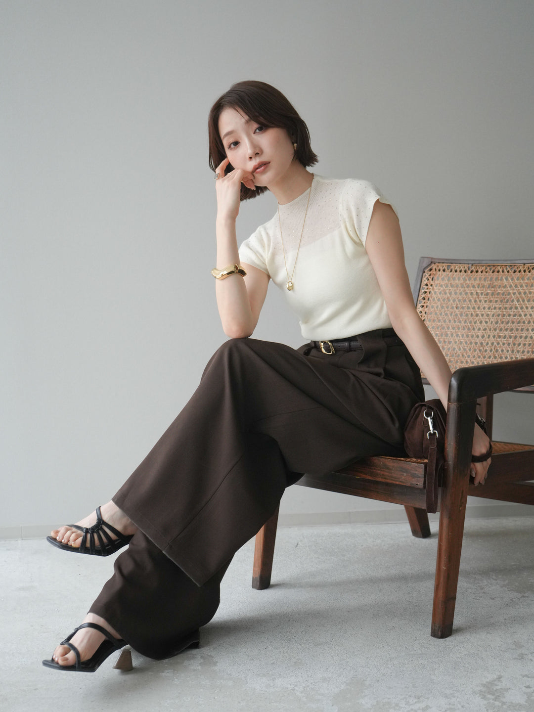 [SET]ビジューシアーフレンチニット+選べるアクセセット(2set)