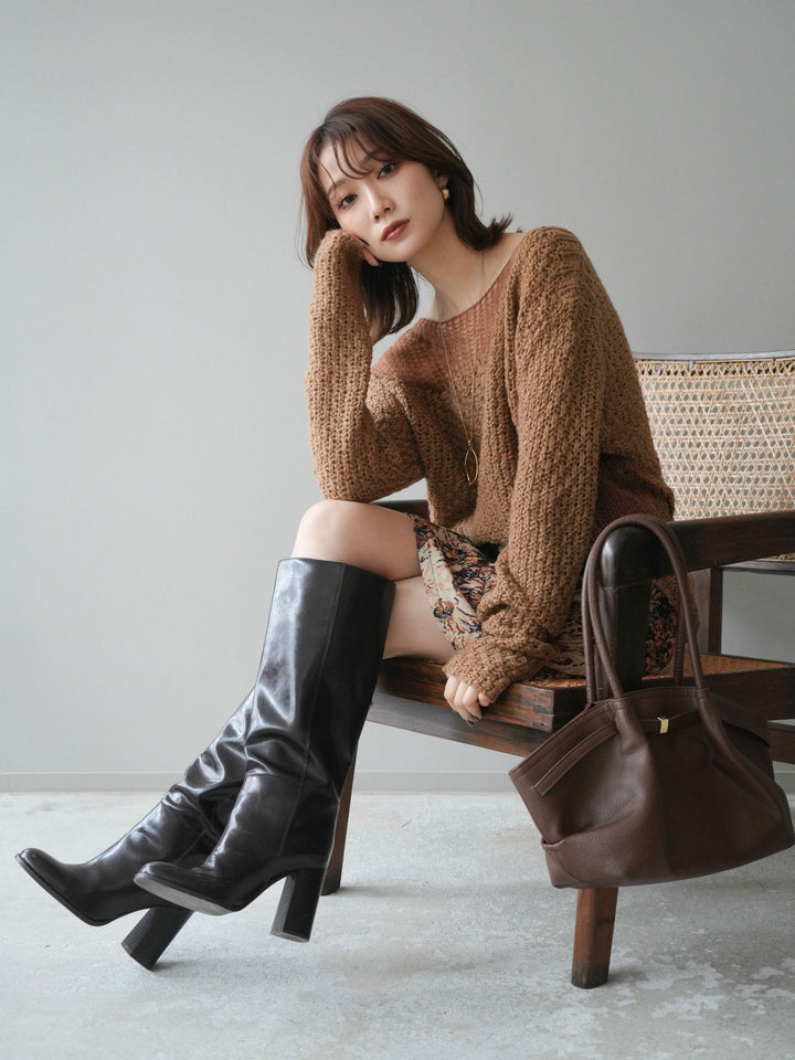 [予約]ダメージデザインニットプルオーバー/camel