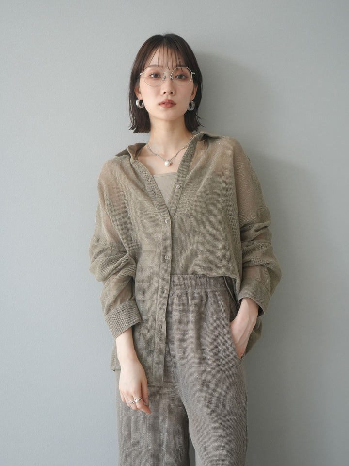 [予約]コットンラメメッシュオーバーシャツ/ベージュ