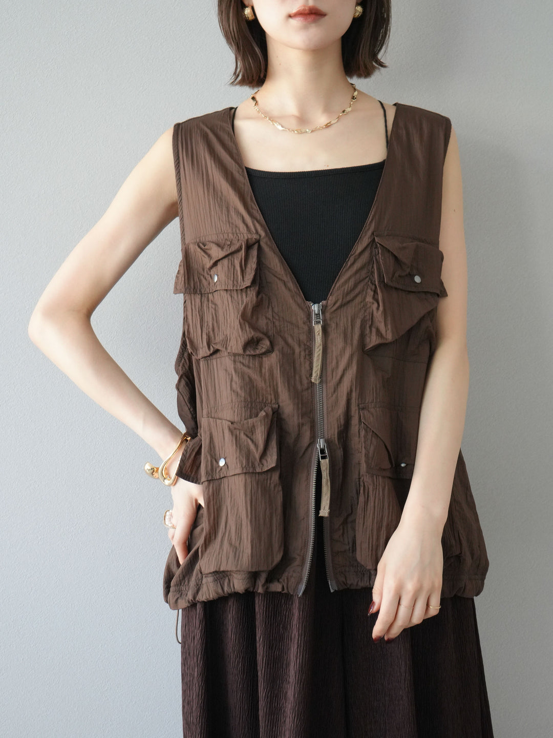 [予約]ナイロンBIGポケットシアーベスト/ブラウン
