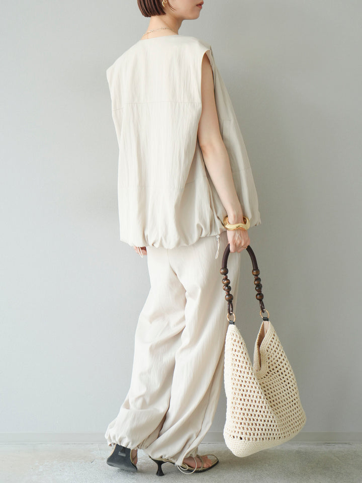 [SET]リネンライクビスチェデザインサロペット+リネンライクドロストバルーンブルゾン(2set)