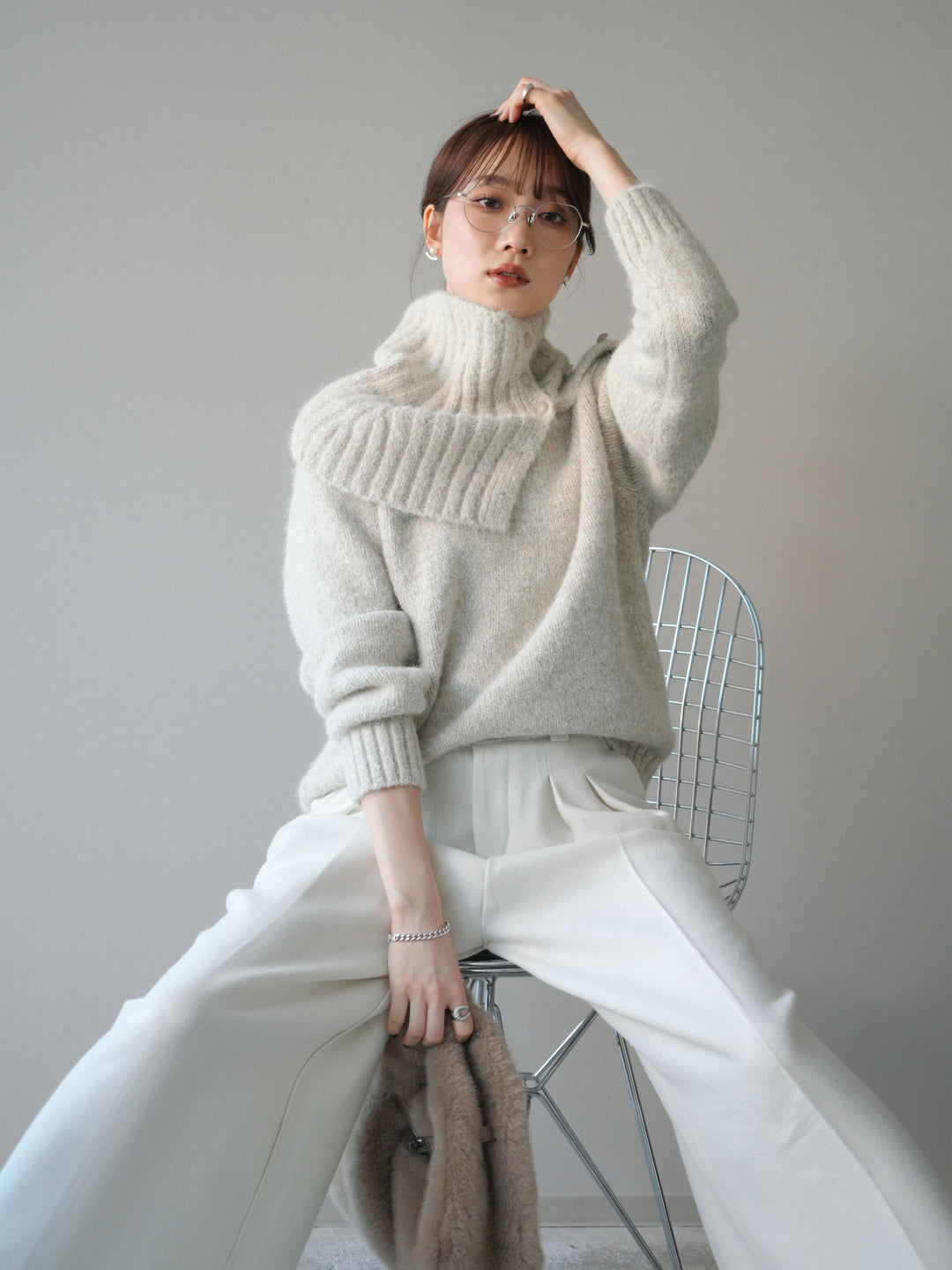 [予約]ネック付MIXニットアンサンブル/apricot