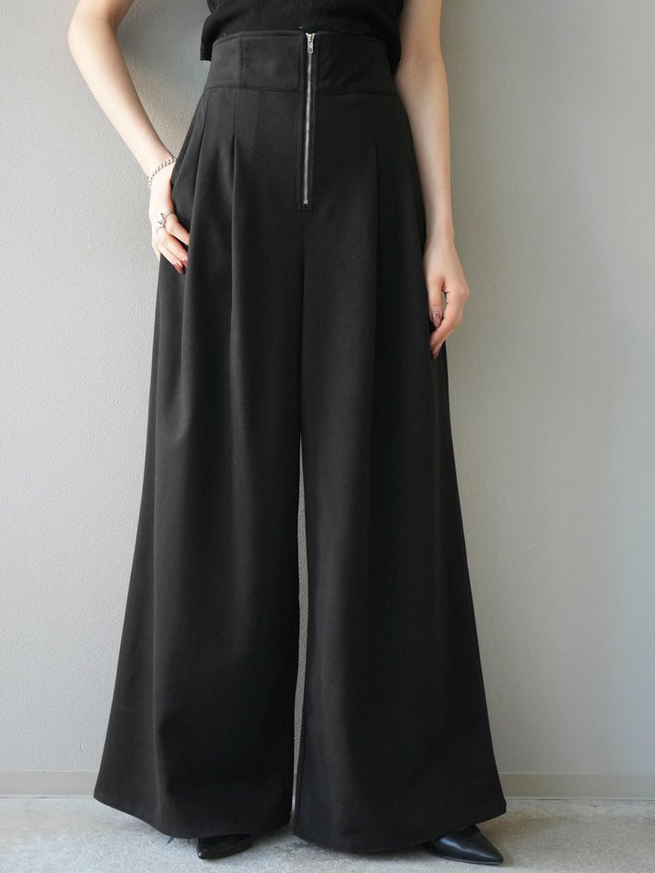 [予約]ウールタッチフロントジップパンツ/black