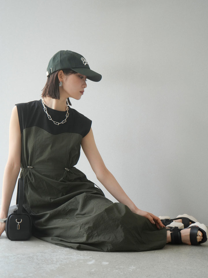 [SET] 剪裁對接尼龍洋裝 + 可選飾品套裝 (2 套)