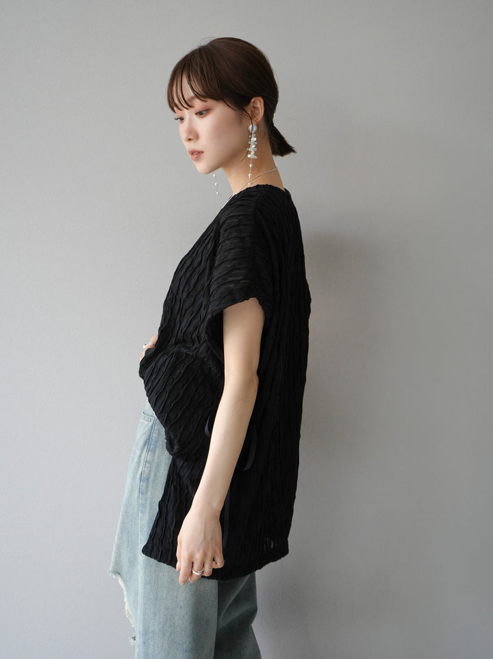 [Pre-order] Arm shirring sheer design mellow pullover/black