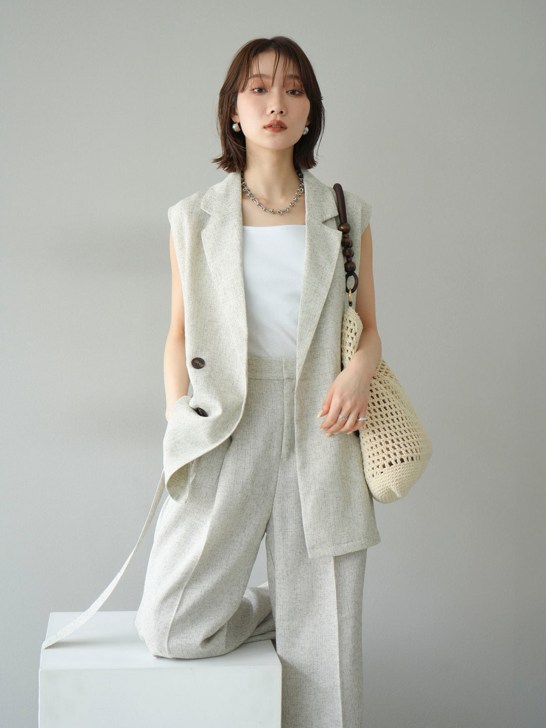 [予約]ミックスツイードジレ/アイボリー