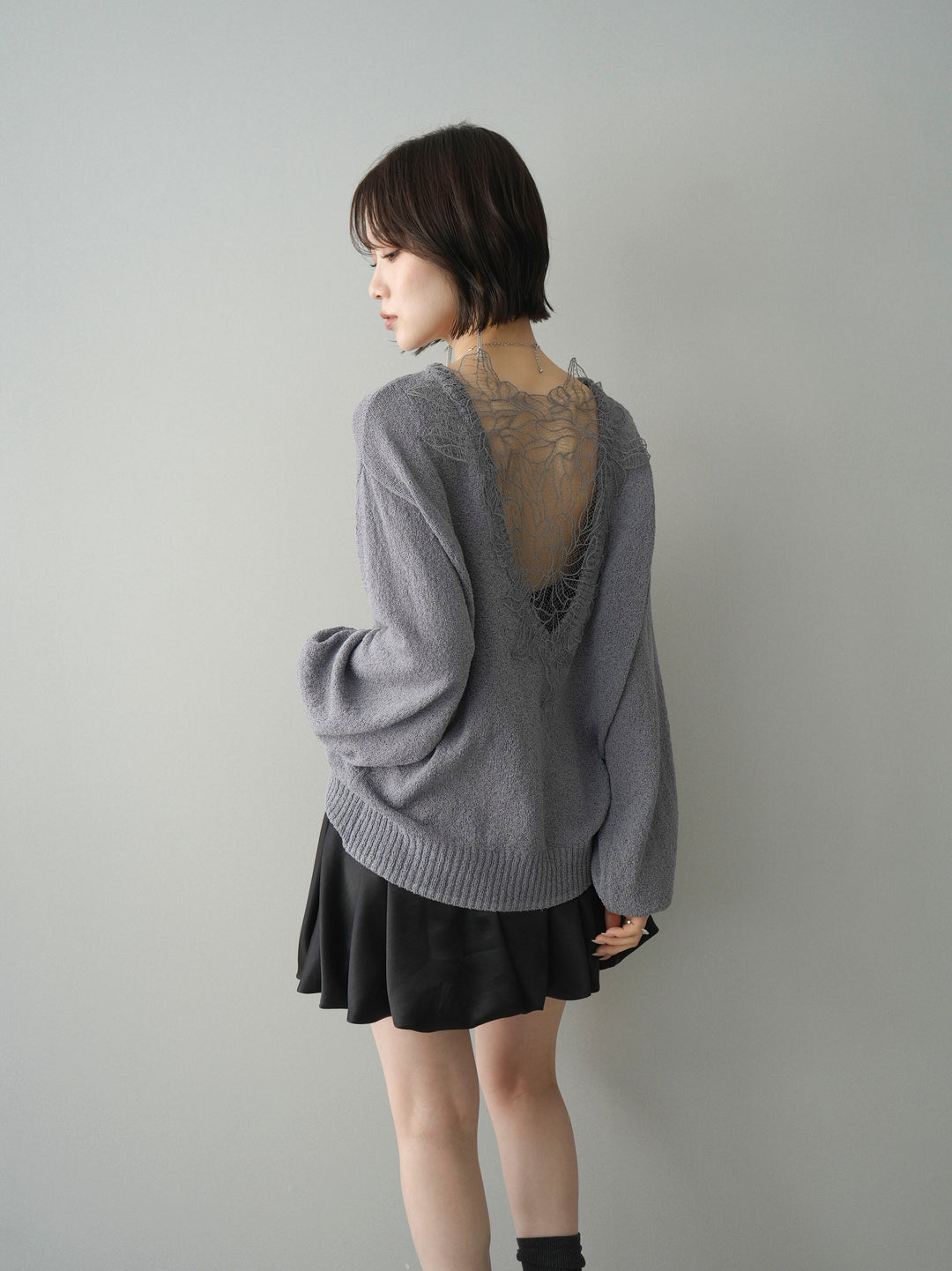 [予約]バックシアーフラワーレースニットプルオーバー/gray