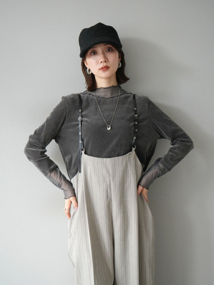 [予約]ヘリンボーンストライプサロペット/グレージュ