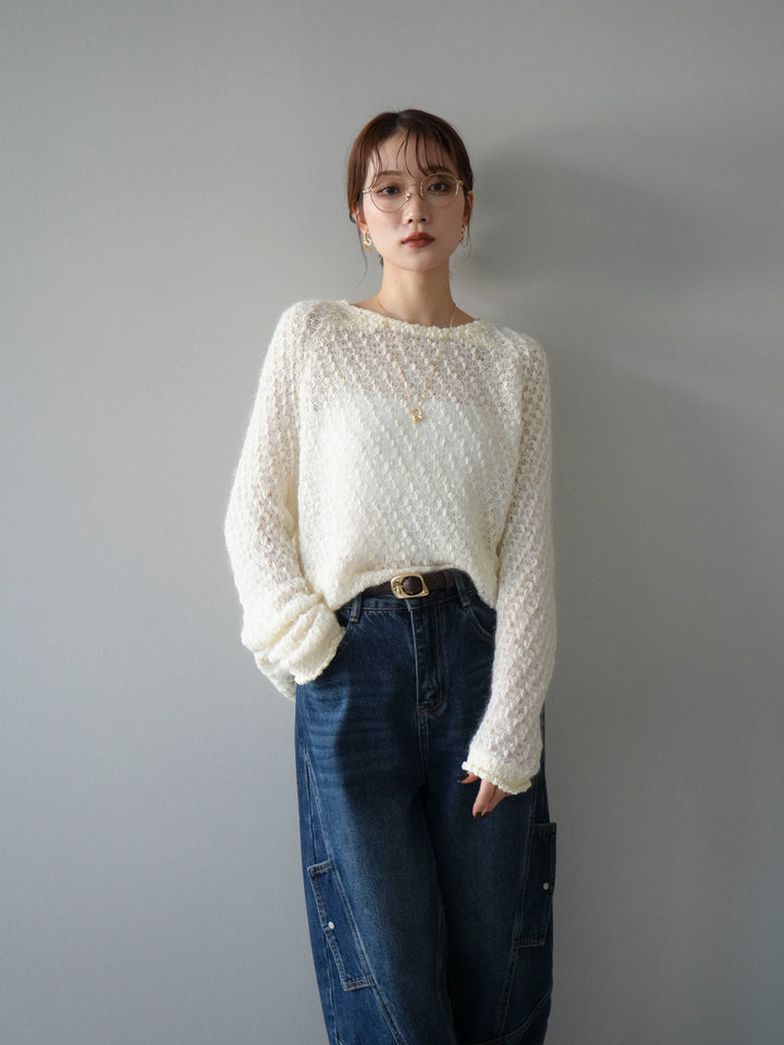 [予約]透かし編みモヘアタッチポコポコニットプルオーバー/ivory