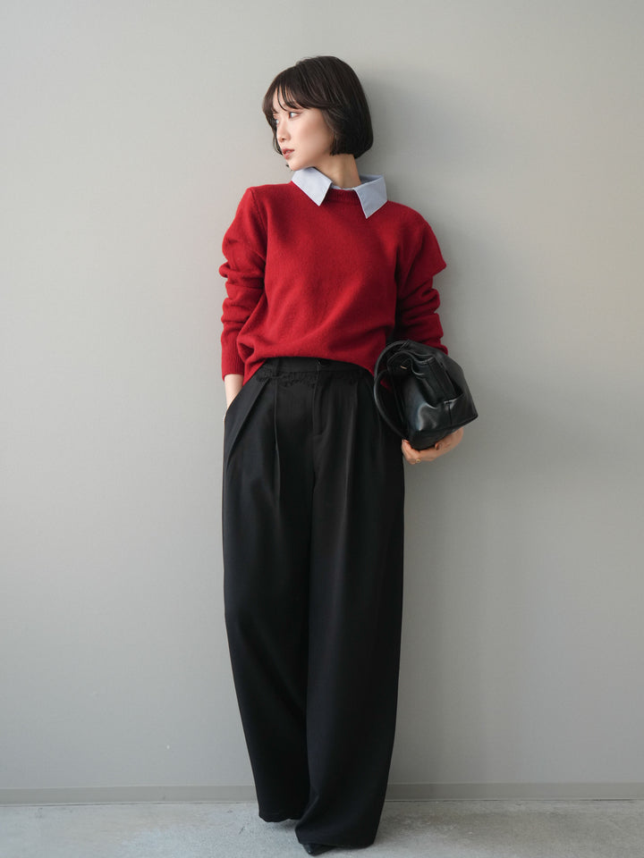 [予約]ウエストレースタックワイドパンツ/black