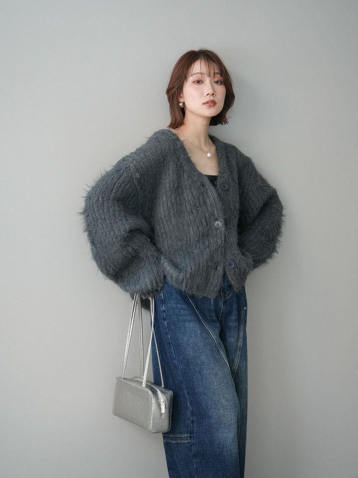 [SET]シャギーオーバーニットカーディガン+選べるアクセセット(2set)