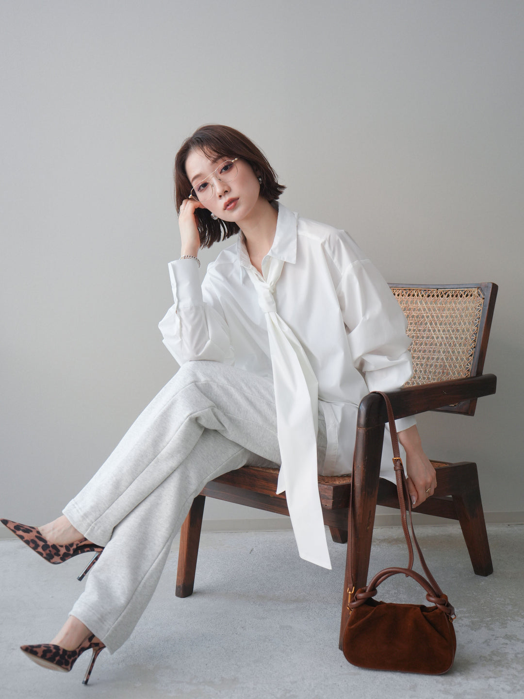 [予約]ボウタイ付オーバーシャツ/white