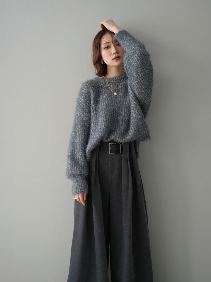 [予約]ボリュームスリーブシャギー MIXニットプルオーバー/charcoal