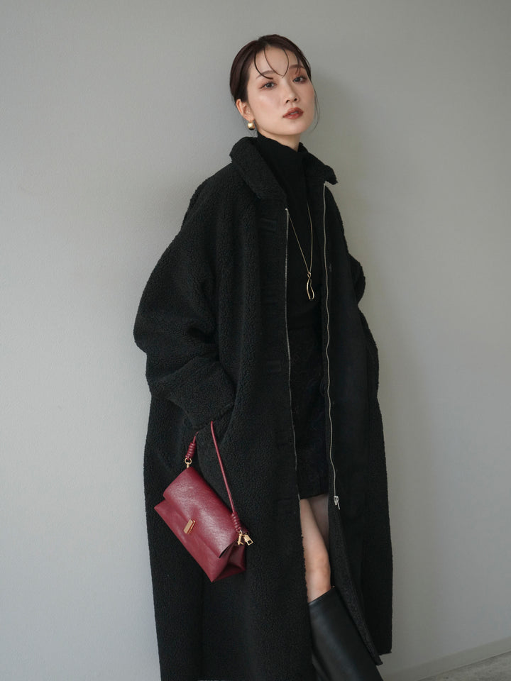 [予約]ボアxムートンロングコート/black