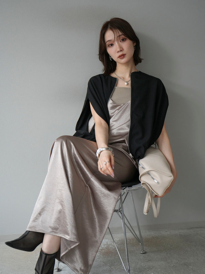 [予約]スリーブレスドロストZIPブルゾン/ブラック