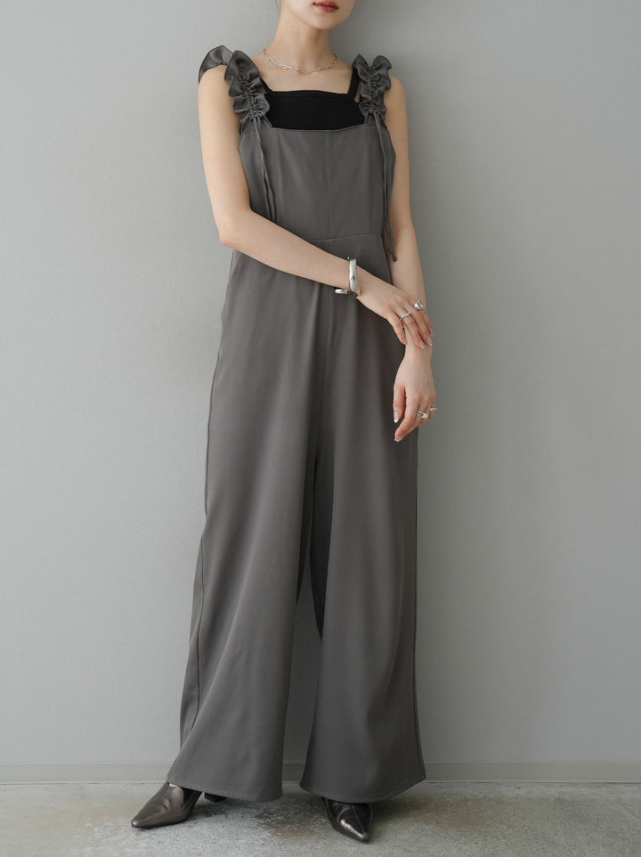 [預訂] 繫帶荷葉邊連身衣/灰色