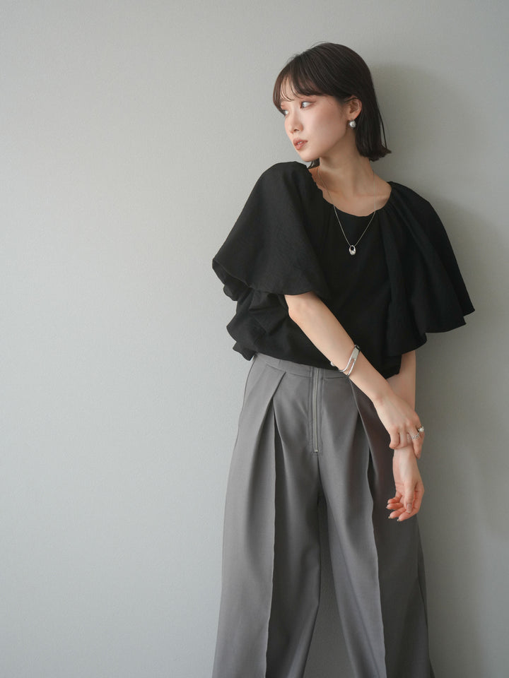 [予約]バルーンスリーブタックデザインブラウス/ブラック