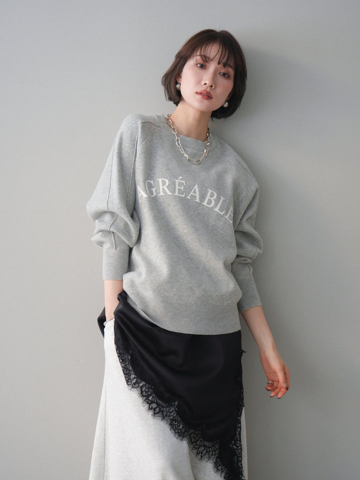 [予約]半ラバープリントロゴスウェットライクニットプルオーバー/mokugray