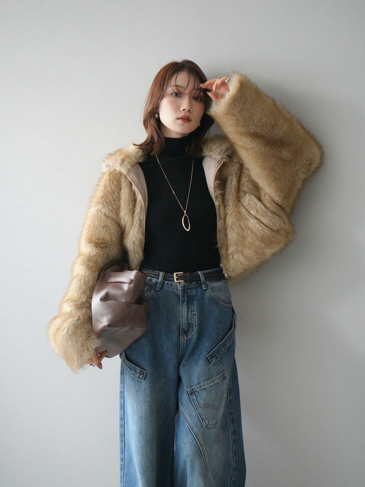 [予約]フェイクファーショートZIPジャケット/mix