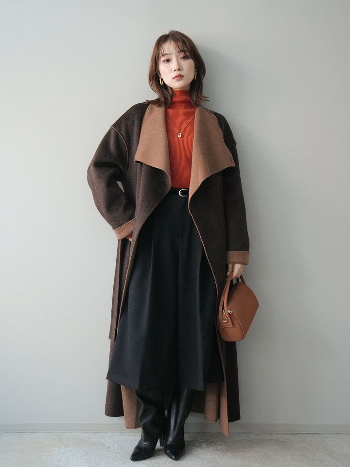 [予約]ベルト付ウールタッチミディアムパンツ/black