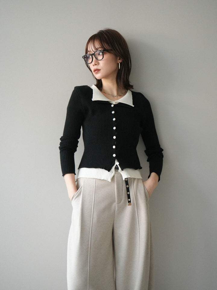 [予約]配色レイヤードリブニットカーディガン/black