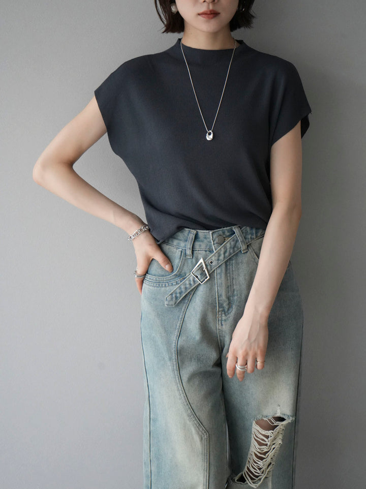 [Pre-order] Petite Neck Side Shirring Summer Knit Top/Gray