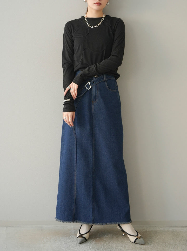 [預購] 繩繡透視長袖T卹 / 黑色