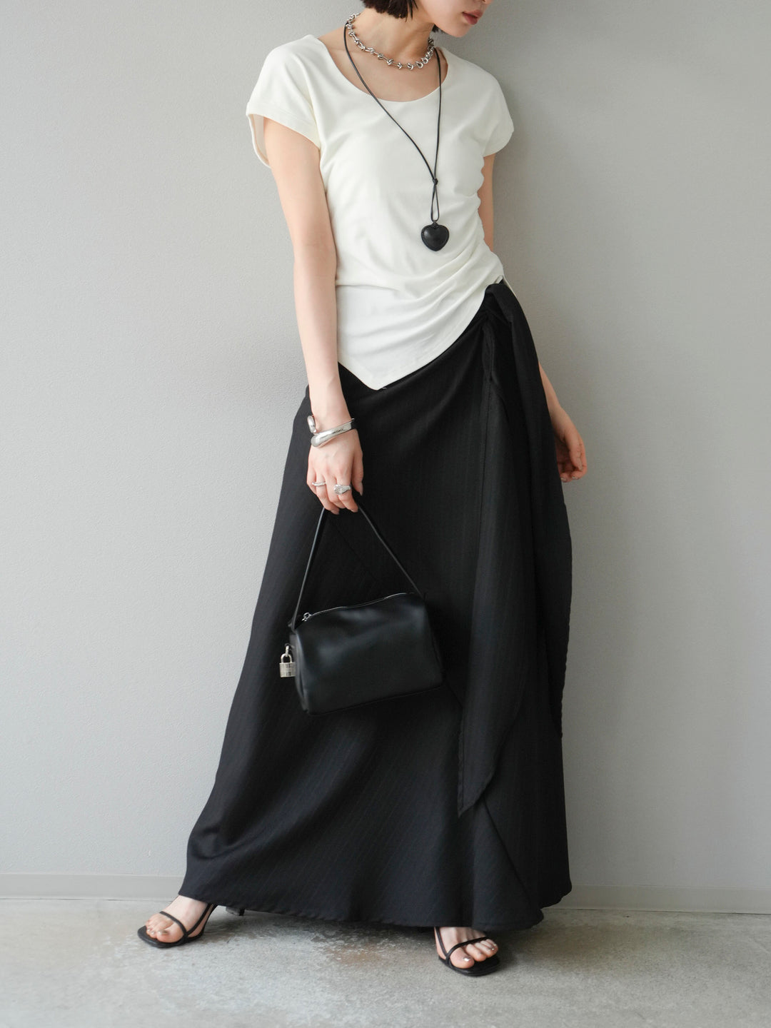 [予約]サイド巻きツイルスカート/ブラック