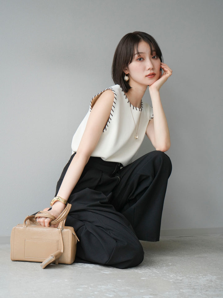 [予約]リネンタッチハンドステッチニットプルオーバー/アイボリー