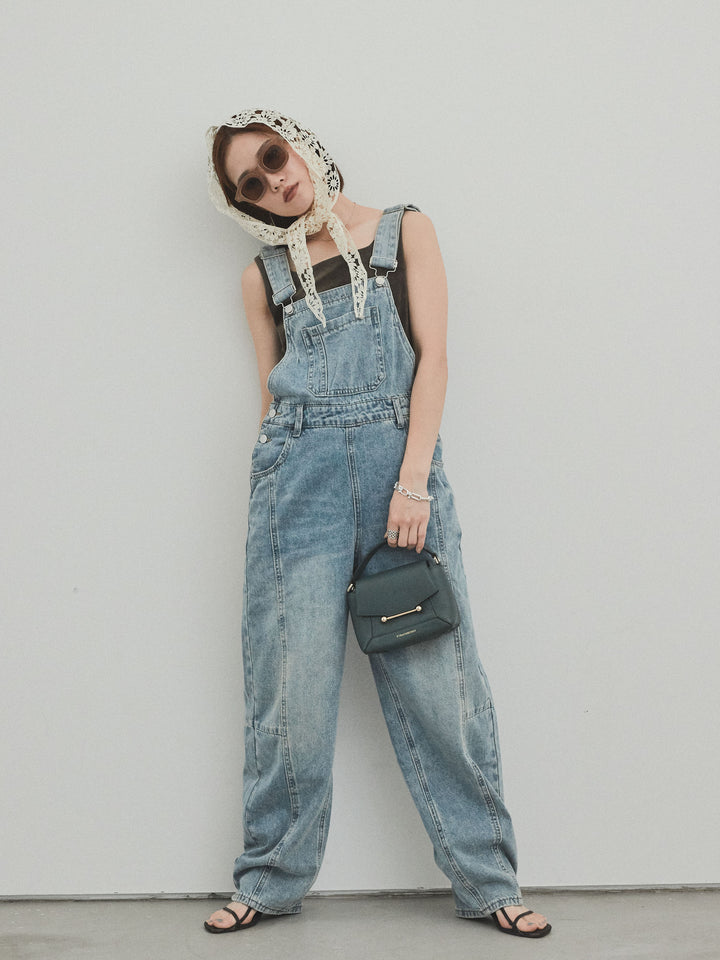 [予約]センターシームデニムサロペット /ライトブルー