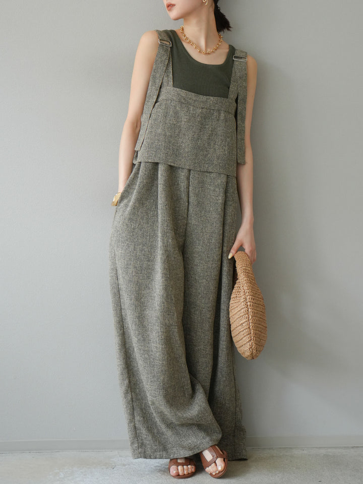 [予約]サマーツイードケープサロペット/ブラウン