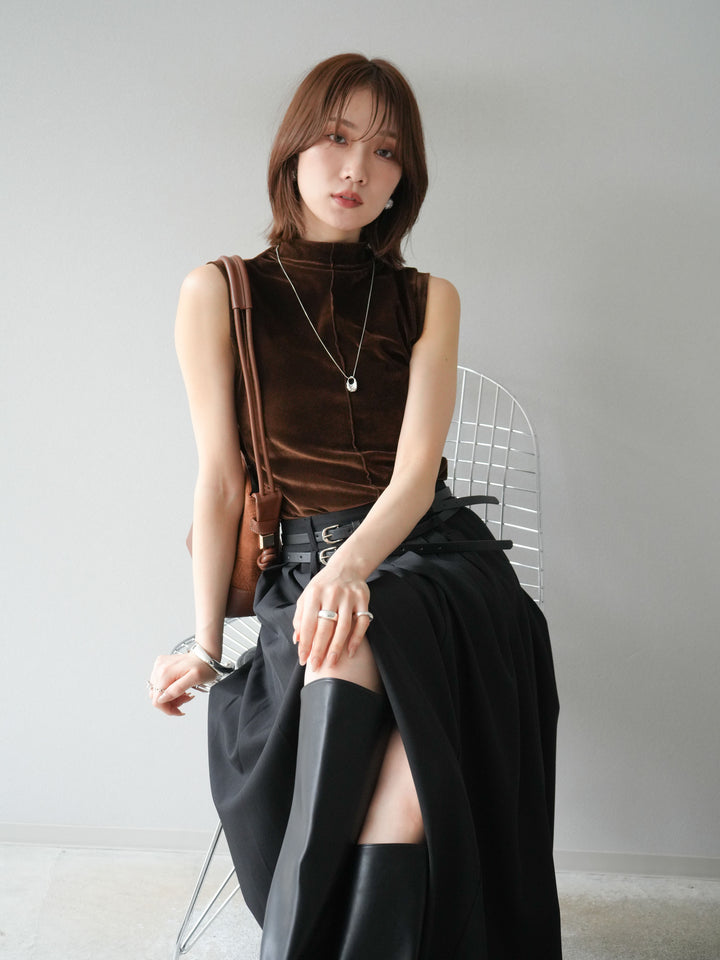 [予約]シアーベロアプチネックノースリーブトップス/ブラウン