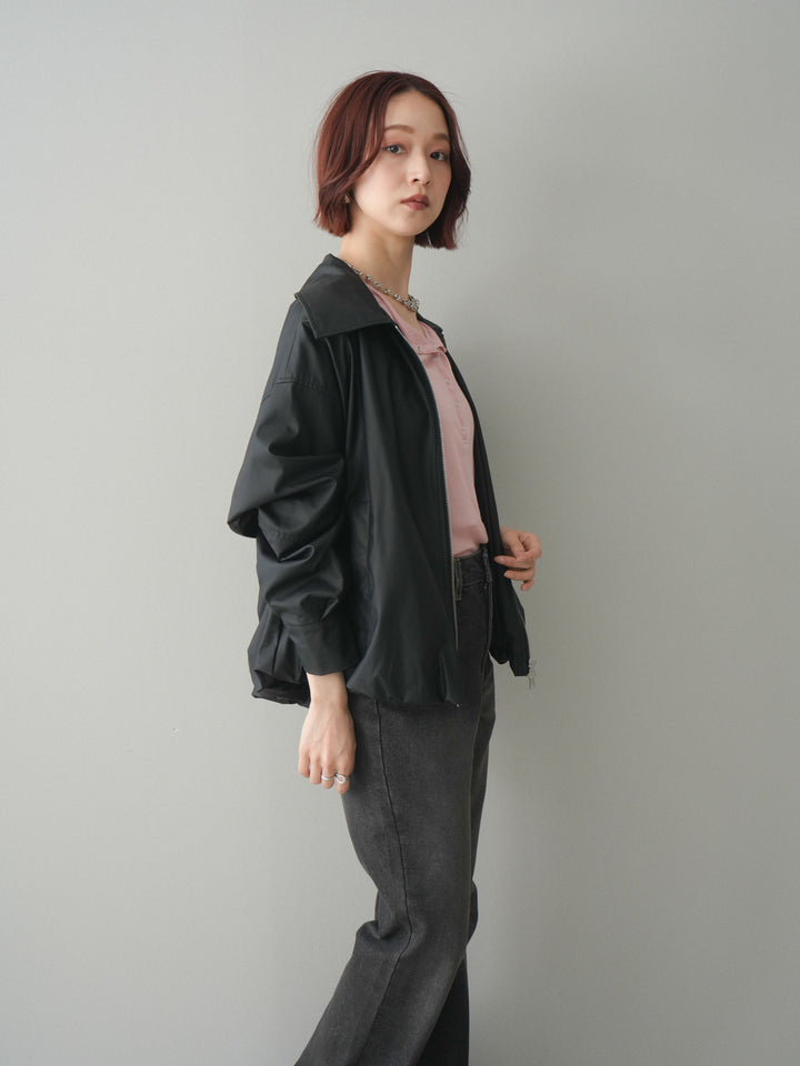[予約]ウォッシャブルフェイクレザーバルーンジャケット/black