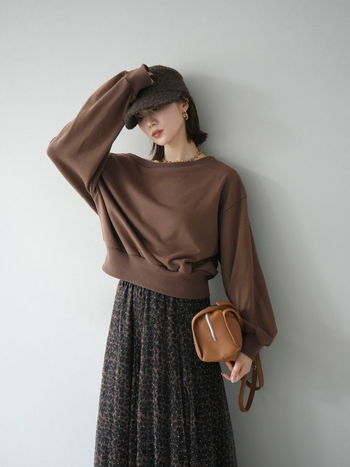 [予約]オフショルスウェットプルオーバー/ブラウン