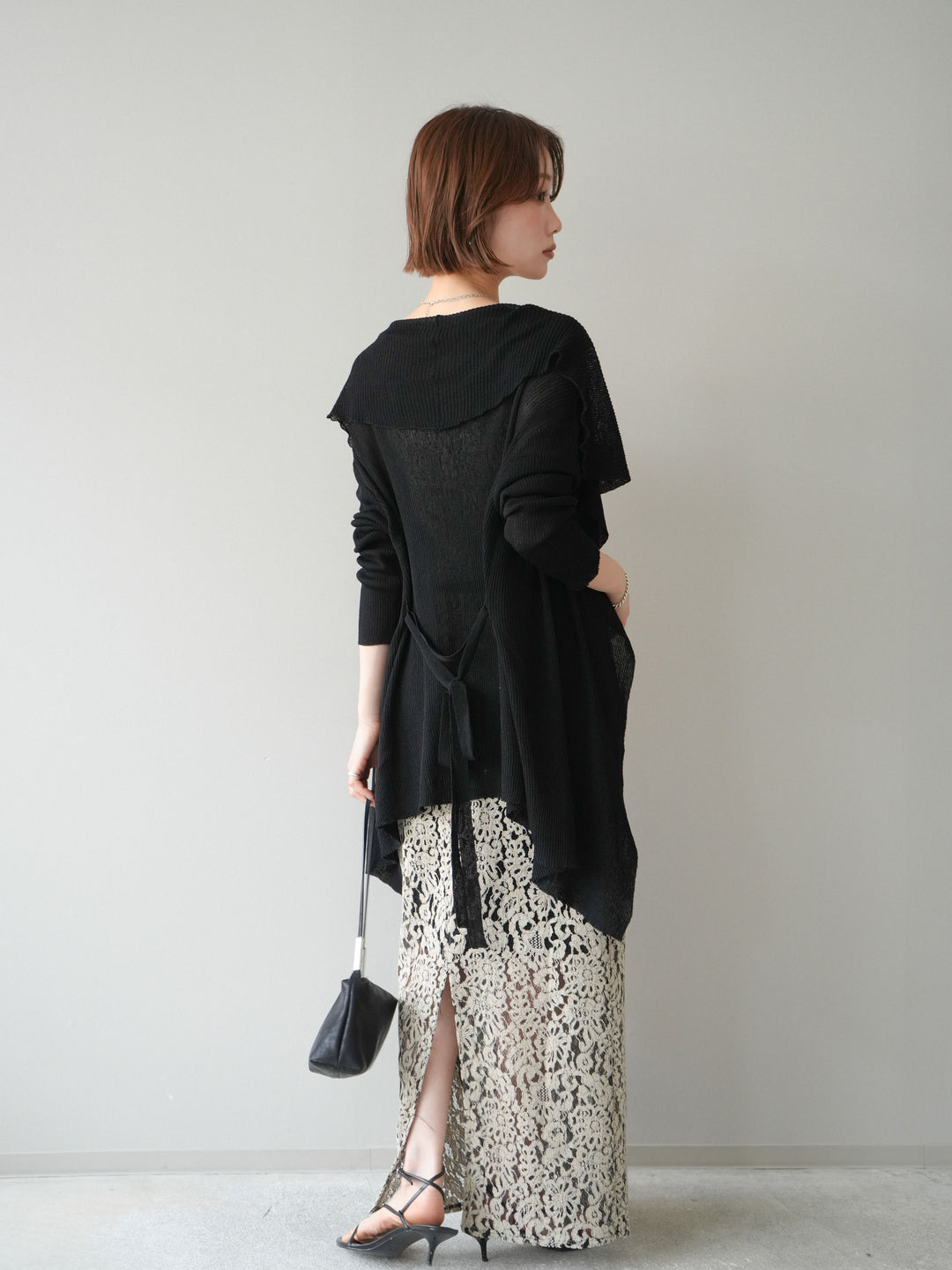 [SET]ドレープリブニットガウン+フルレースキャミ＆IラインスカートSET UP(2set)