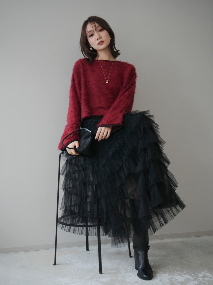 [予約]バイカラー2WAYシャギーニットカーディガン/red