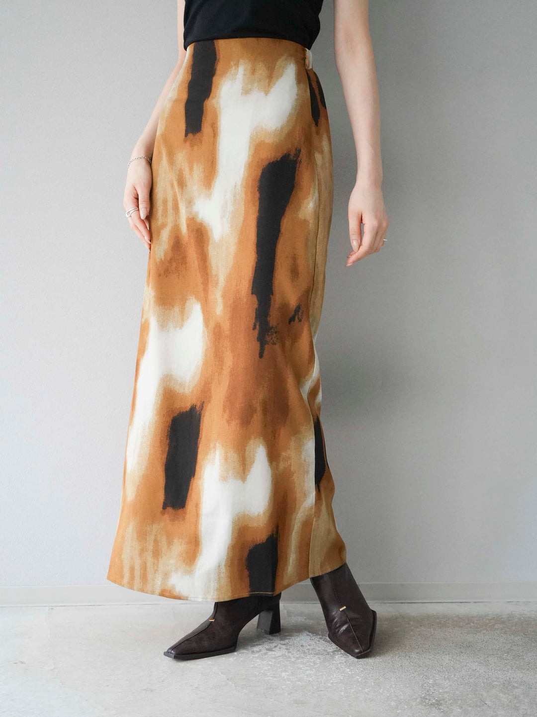 [予約]ニュアンスプリントIラインスカート/ブラウン