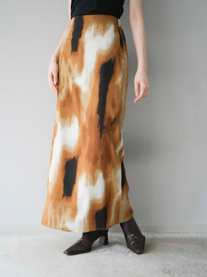 [予約]ニュアンスプリントIラインスカート/ブラウン