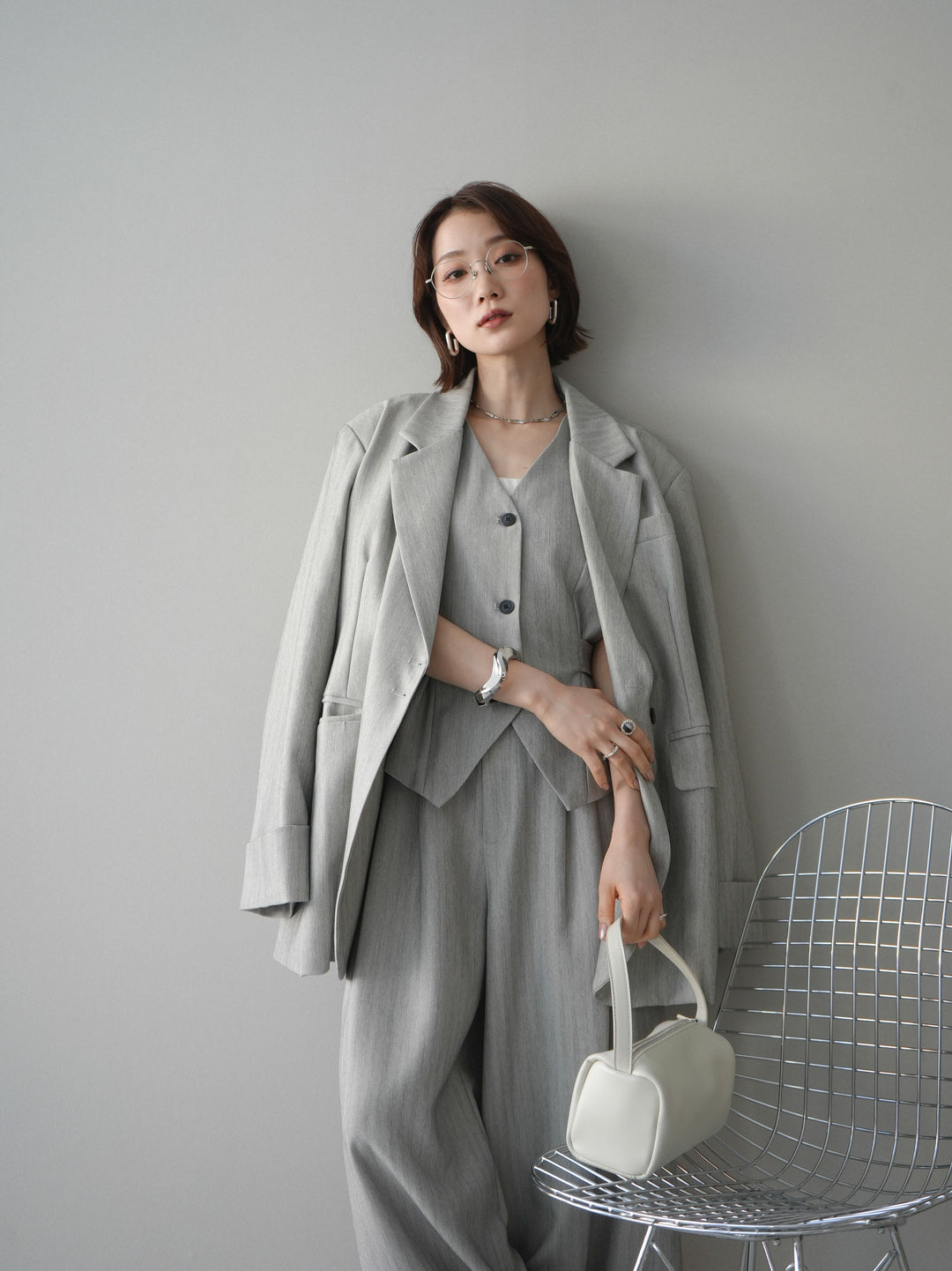 [予約]ダブルボタンヘリンボーンジャケット/lightgray