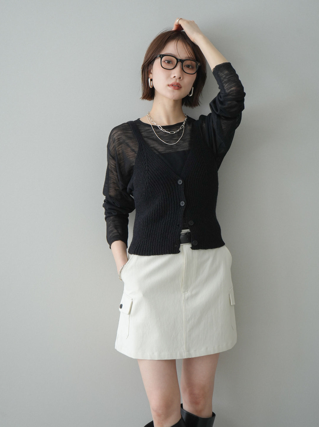 [予約]ビスチェアンサンブルシアーニット/black